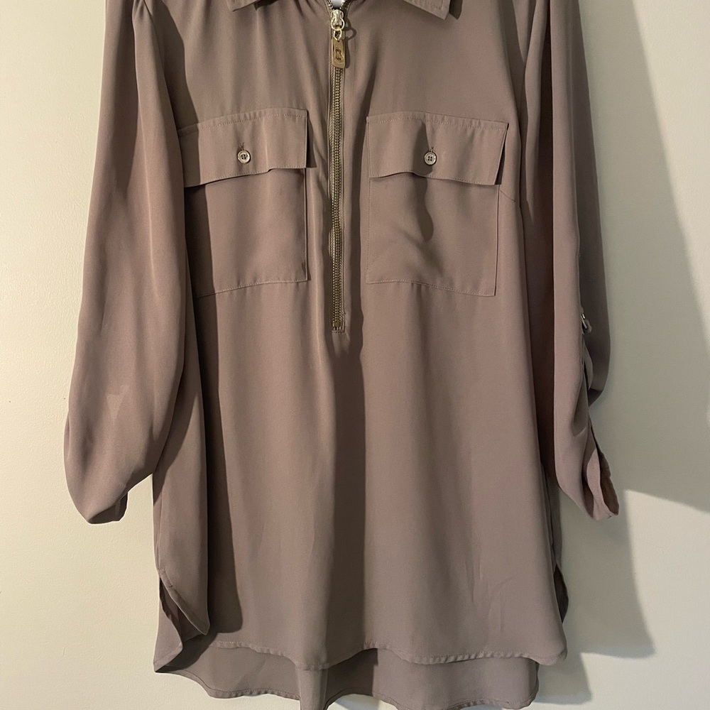 Michael Kors Taupe Blouse with Zipper Detail